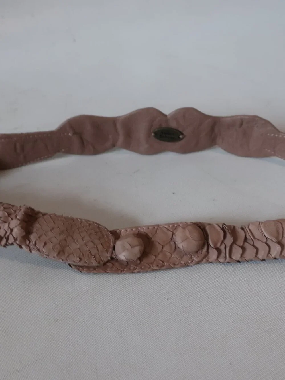 Womens Ambre Babzoe Beige Snake Scale Leather Vintage Waist Belt XS